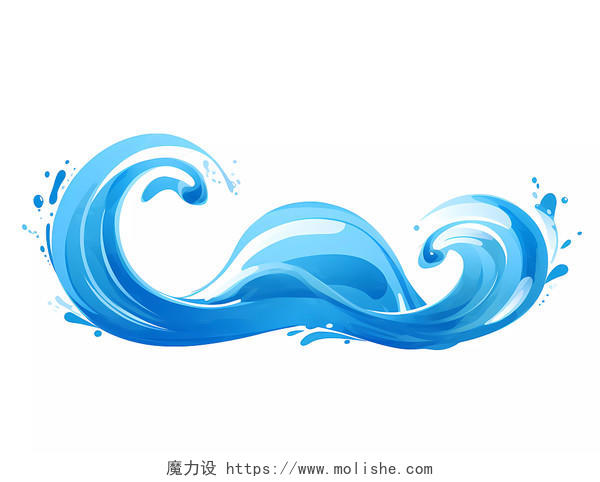 蓝色水滴飞溅水花水浪海浪波浪喷溅元素